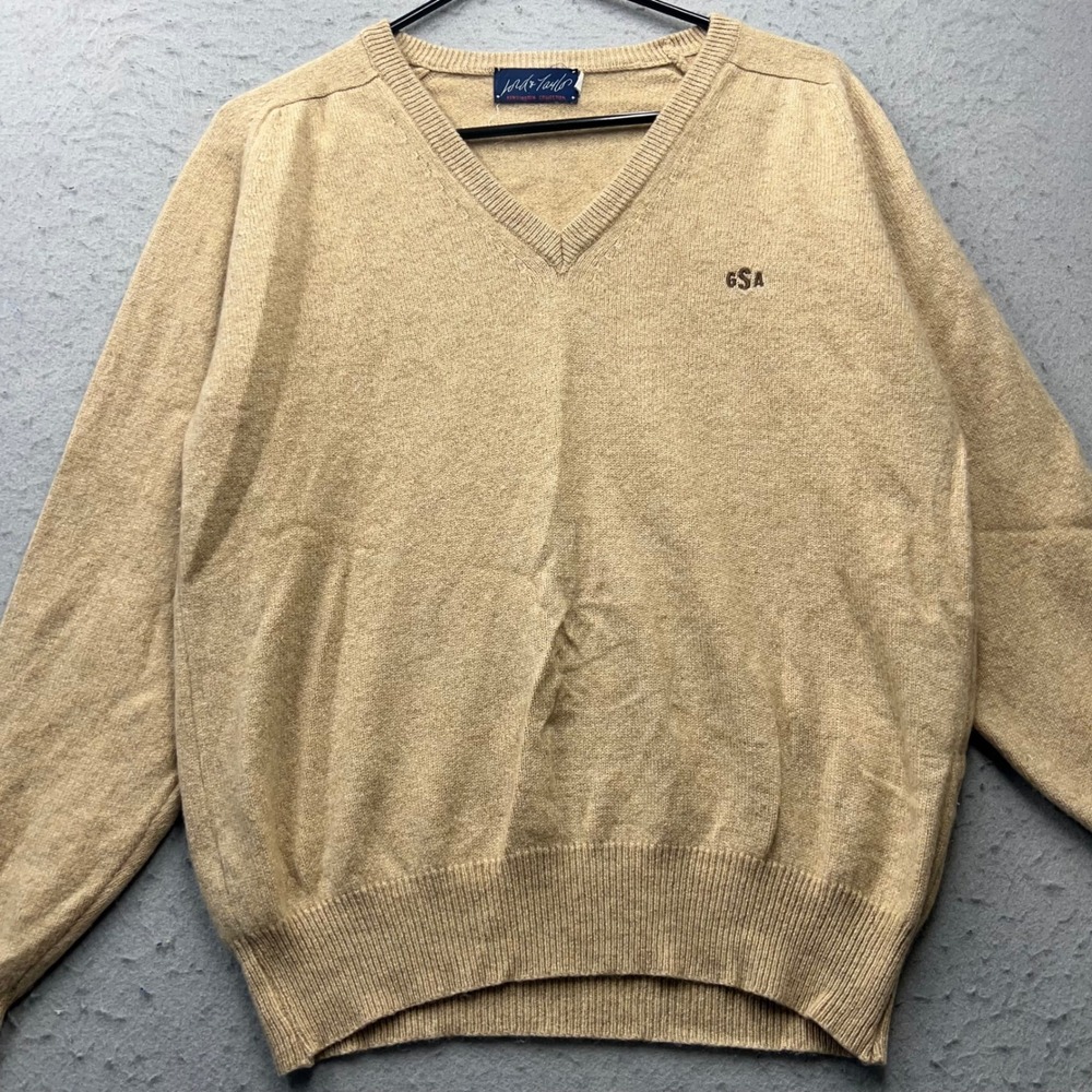 Lord & Taylor Kensington Collection Cashmere V-Neck Sweater Tan‎ Mens Large GSA